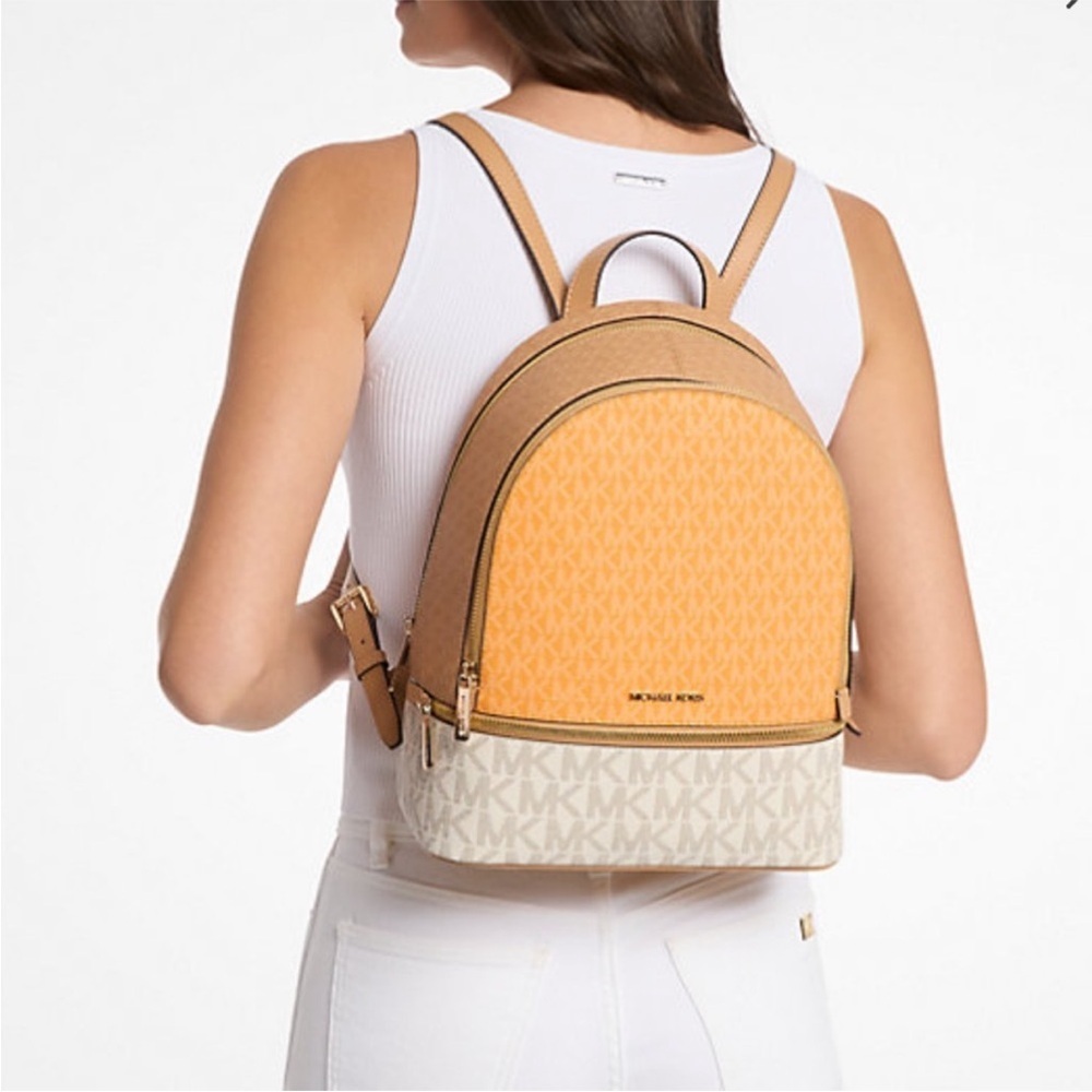 Michael Kors Rhea Medium Color-Block Signature Logo Backpack - Picture 14 of 14